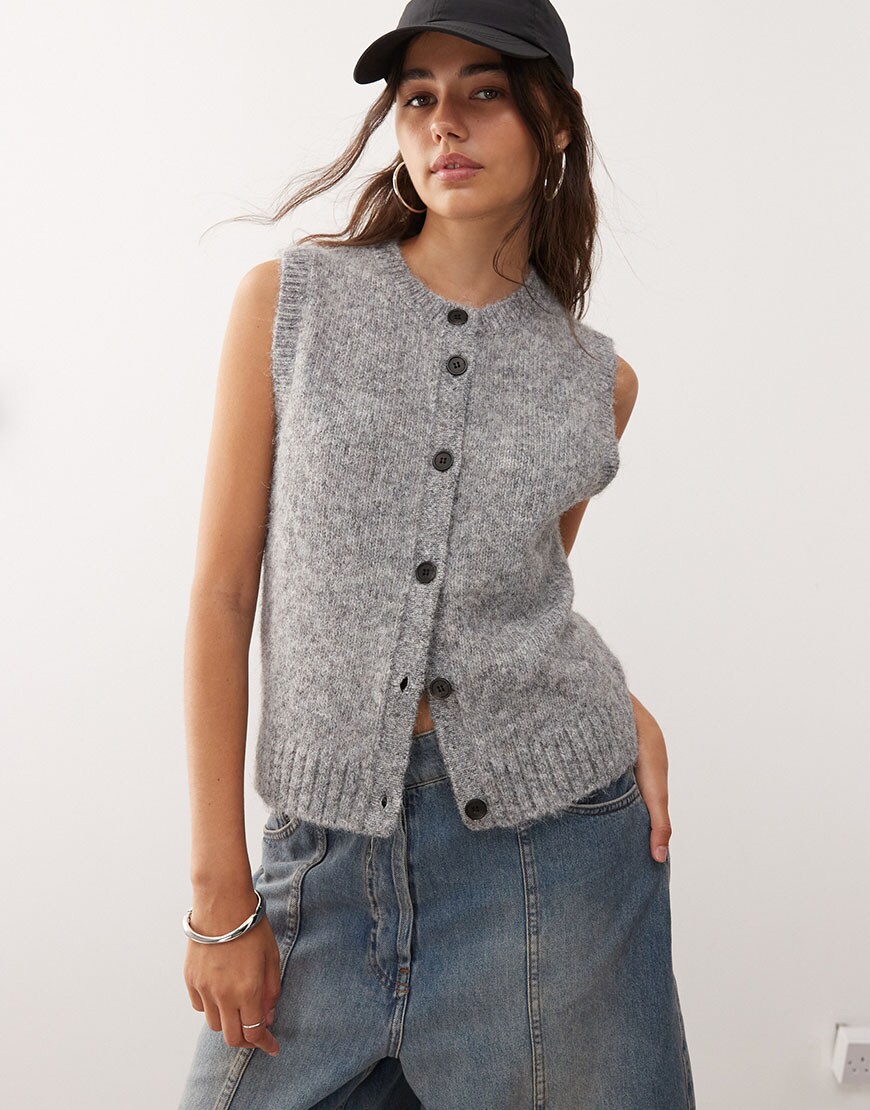 Weekday wool blend hairy knit zip through cardigan in orange melange | ASOS Style Feed