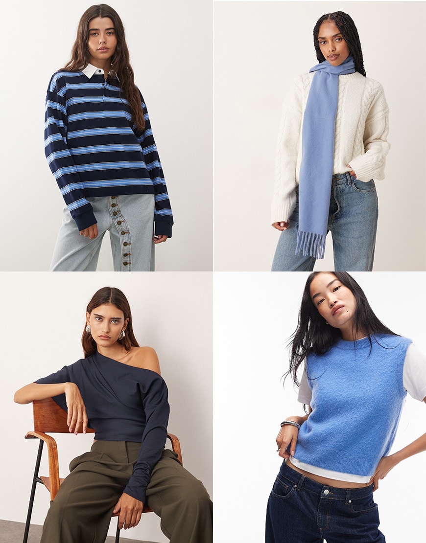 Blue polo, scarf, top and knit | ASOS Style Feed