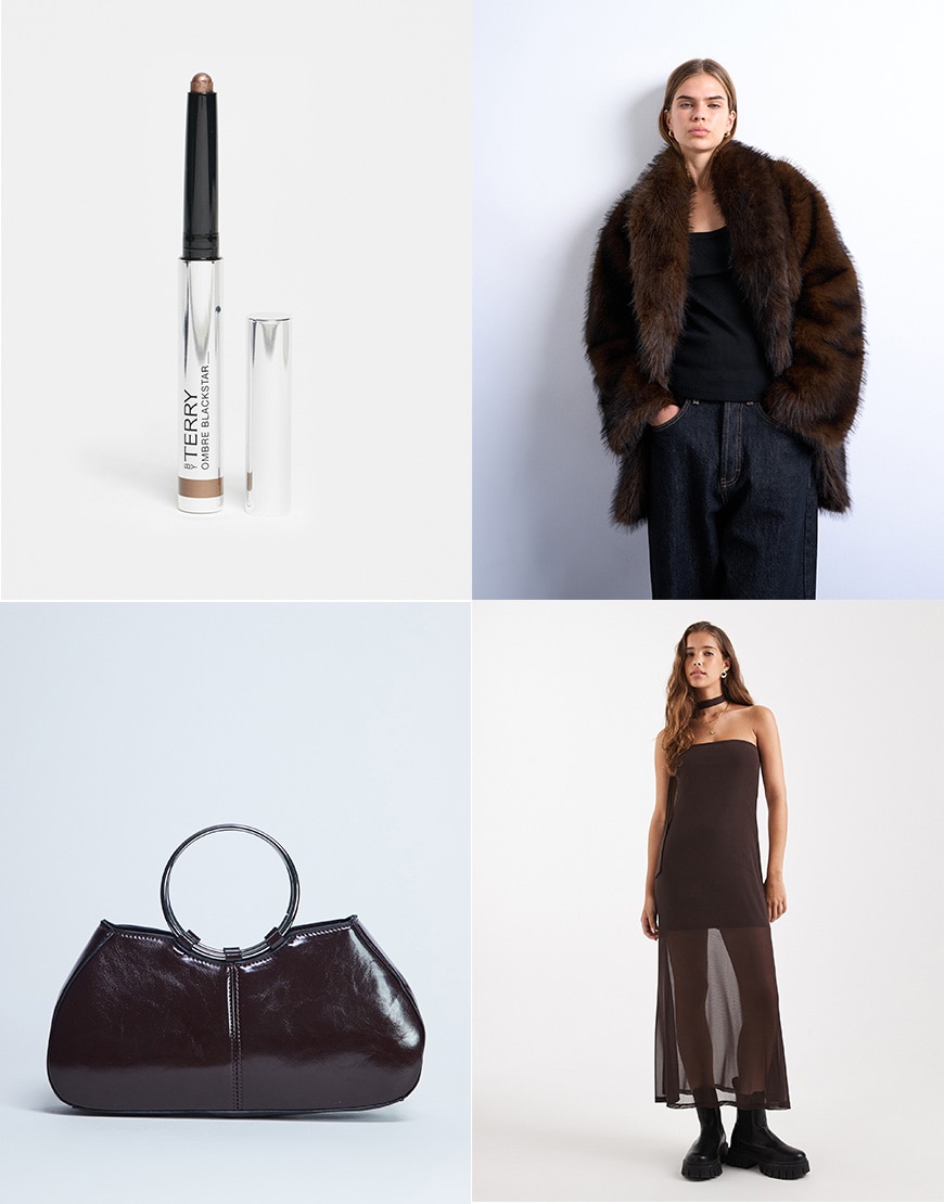 Brown By Terry product, dress, faux fur jacket and bag | ASOS Style Feed