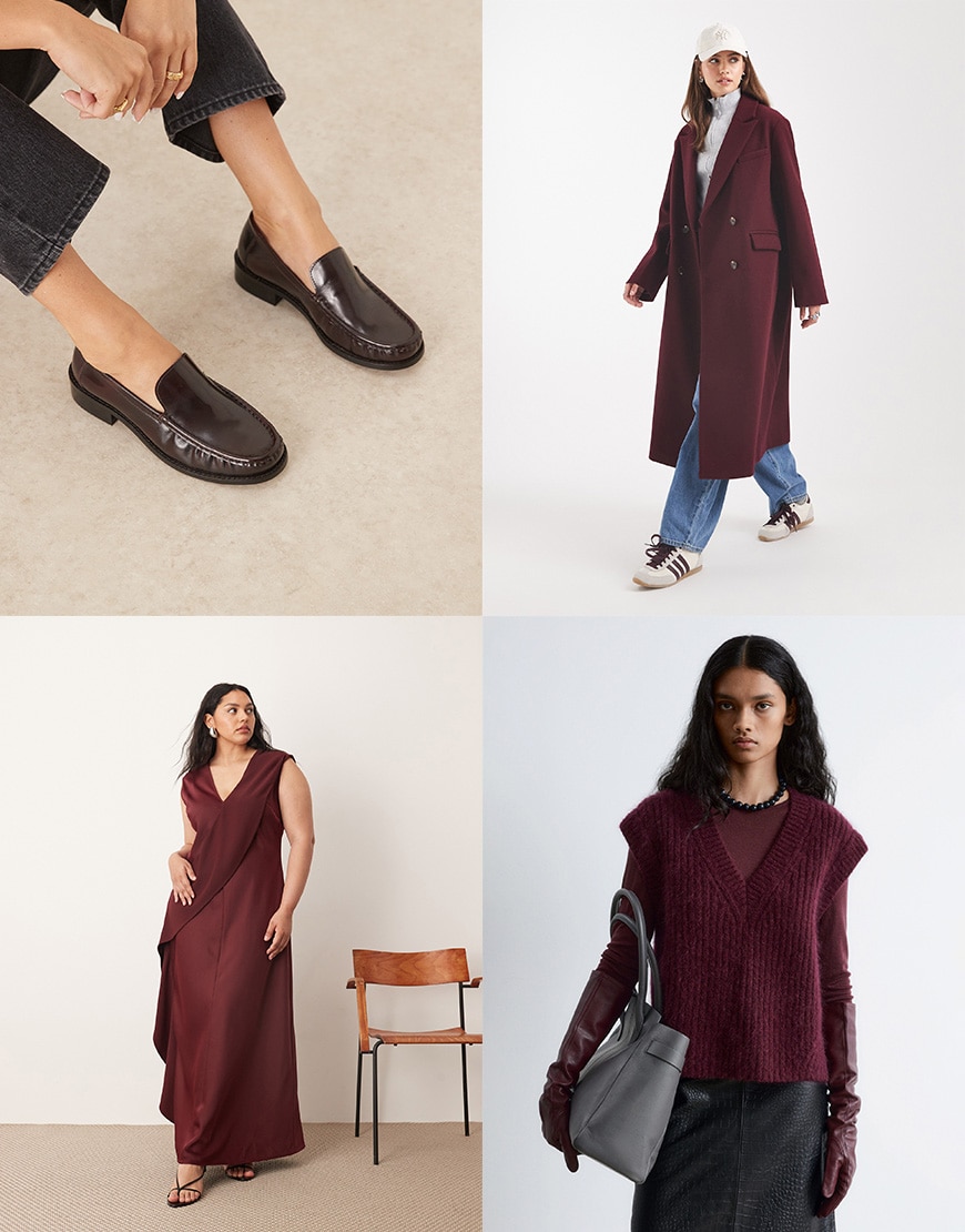 Burgundy shoes, coat, dress and knit | ASOS Style Feed