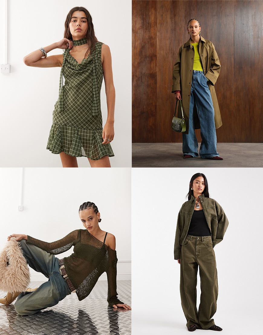 Green dress, jacket, knit and jeans | ASOS Style Feed