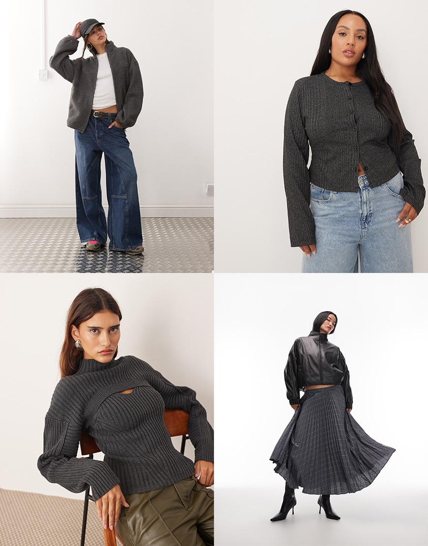 Grey borg jacket, cardigan, knit jumper and skirt | ASOS Style Feed