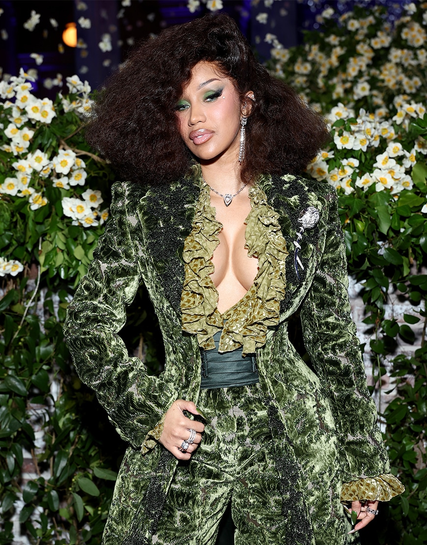 Cardi B wearing a green outfit at the Met Gala