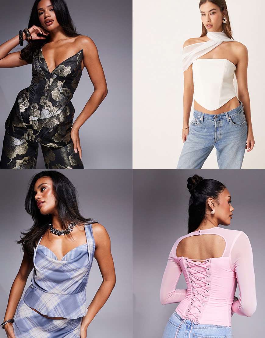 Collage of women wearing ASOS corset tops | ASOS Style Feed