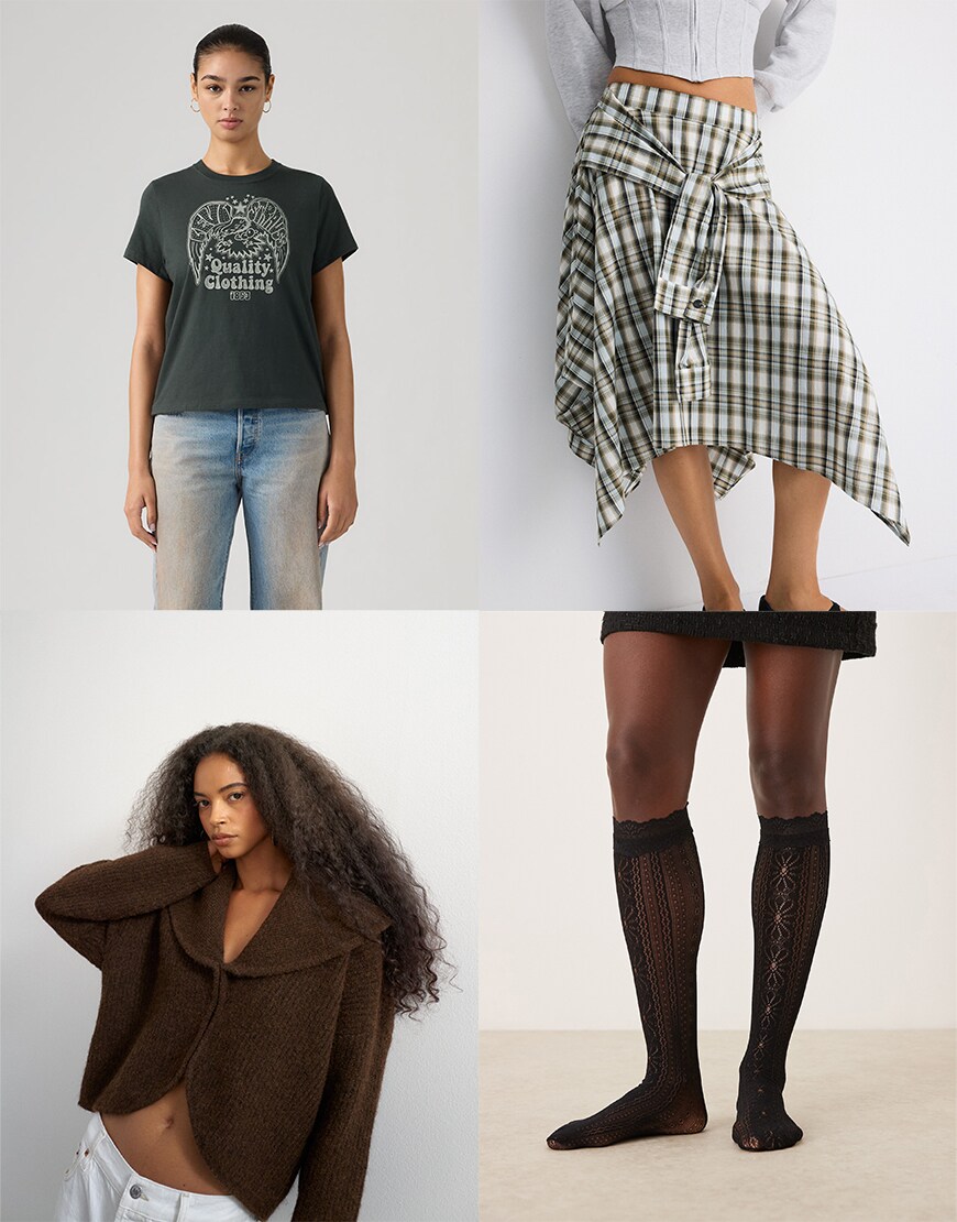 Knee high moto boots outfit collage| ASOS Style Feed