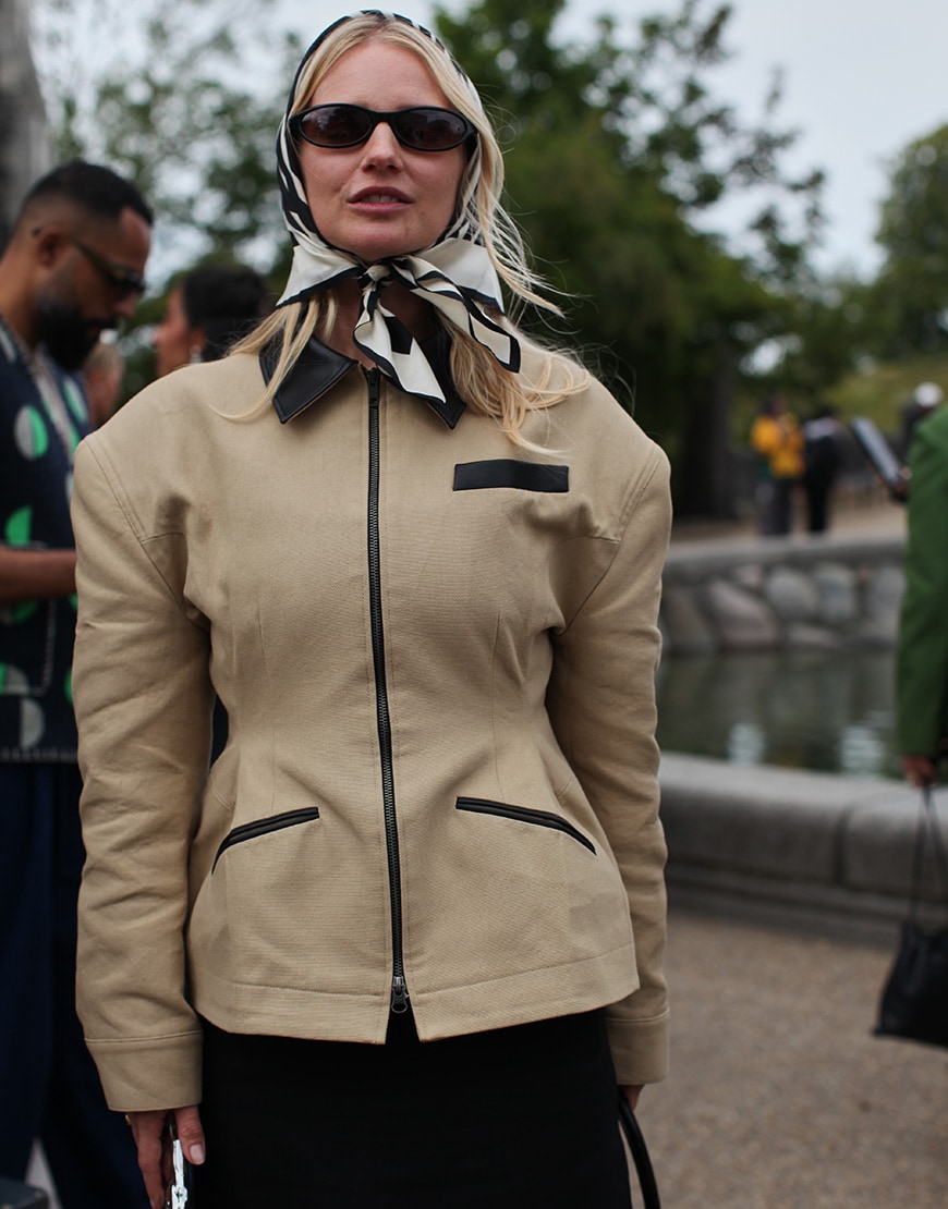 Woman wearing barn jacket and head scarf | ASOS Style Feed
