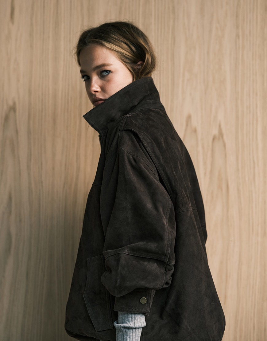 ASOS DESIGN real suede harrington bomber in dark chocolate | ASOS Style Feed