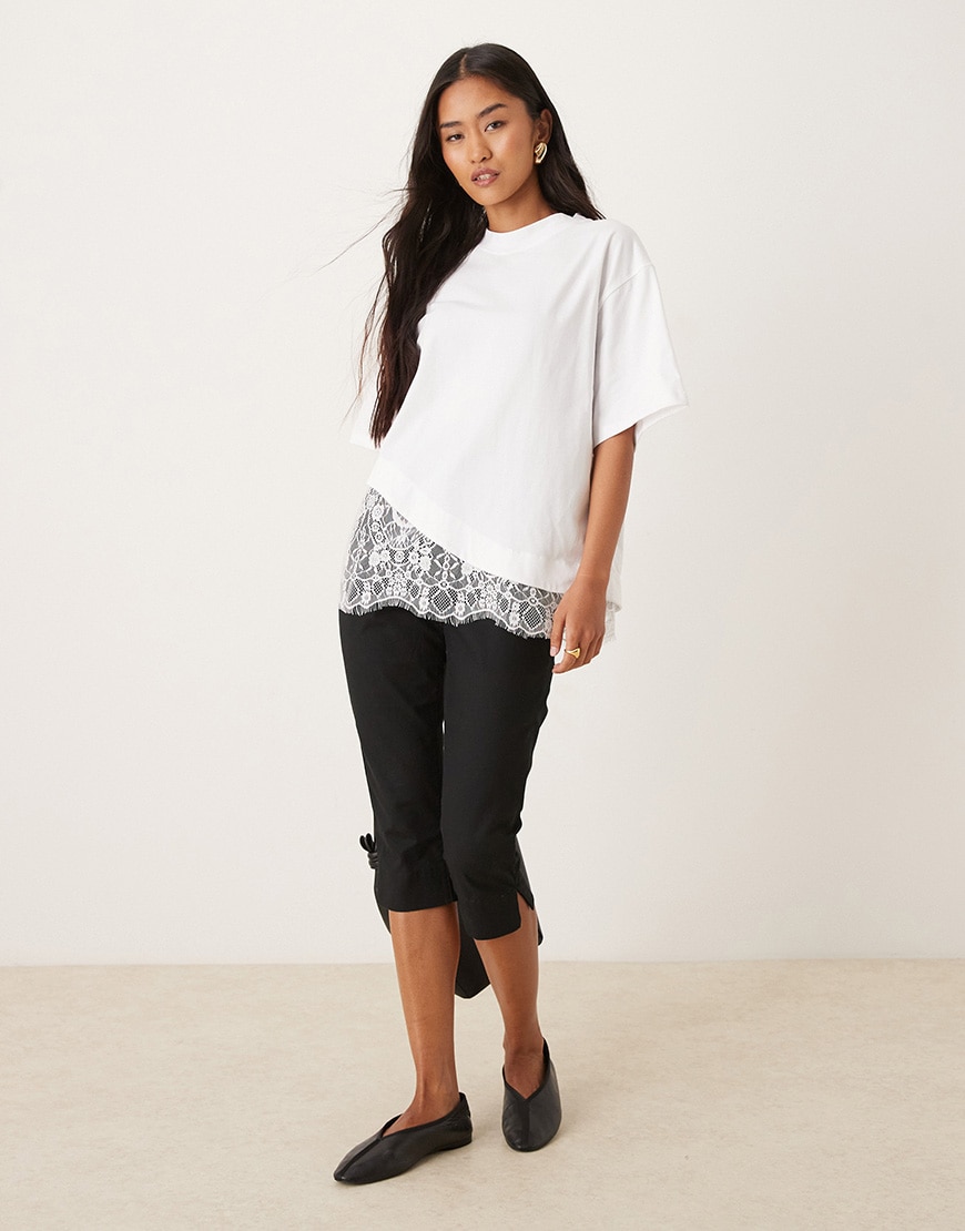 ASOS DESIGN short sleeve t-shirt with lace hem in white | ASOS Style Feed