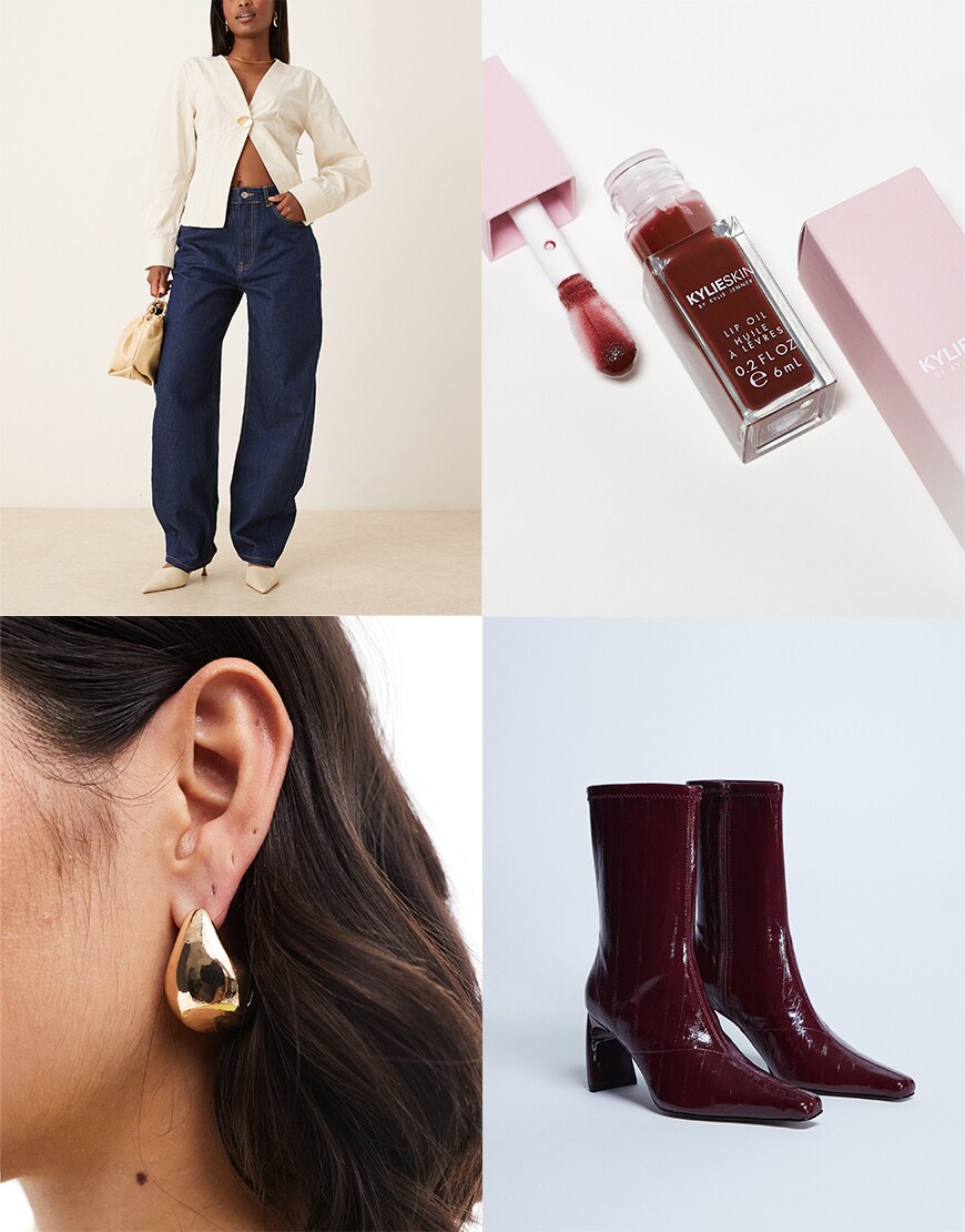 Collage of ASOS clothing and makeup