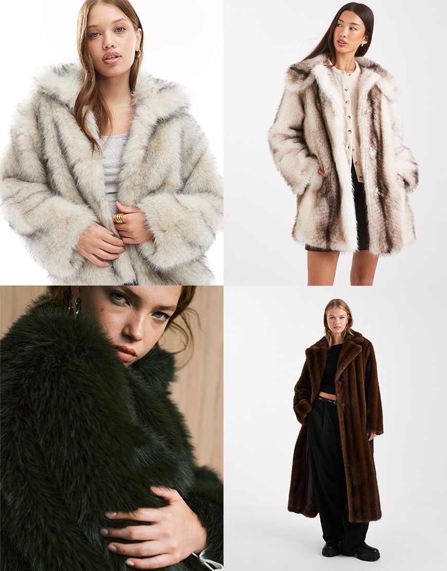 Collage of ASOS faux-fur coats