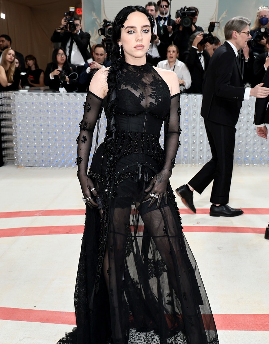 Billie Eilish wearing a black dress