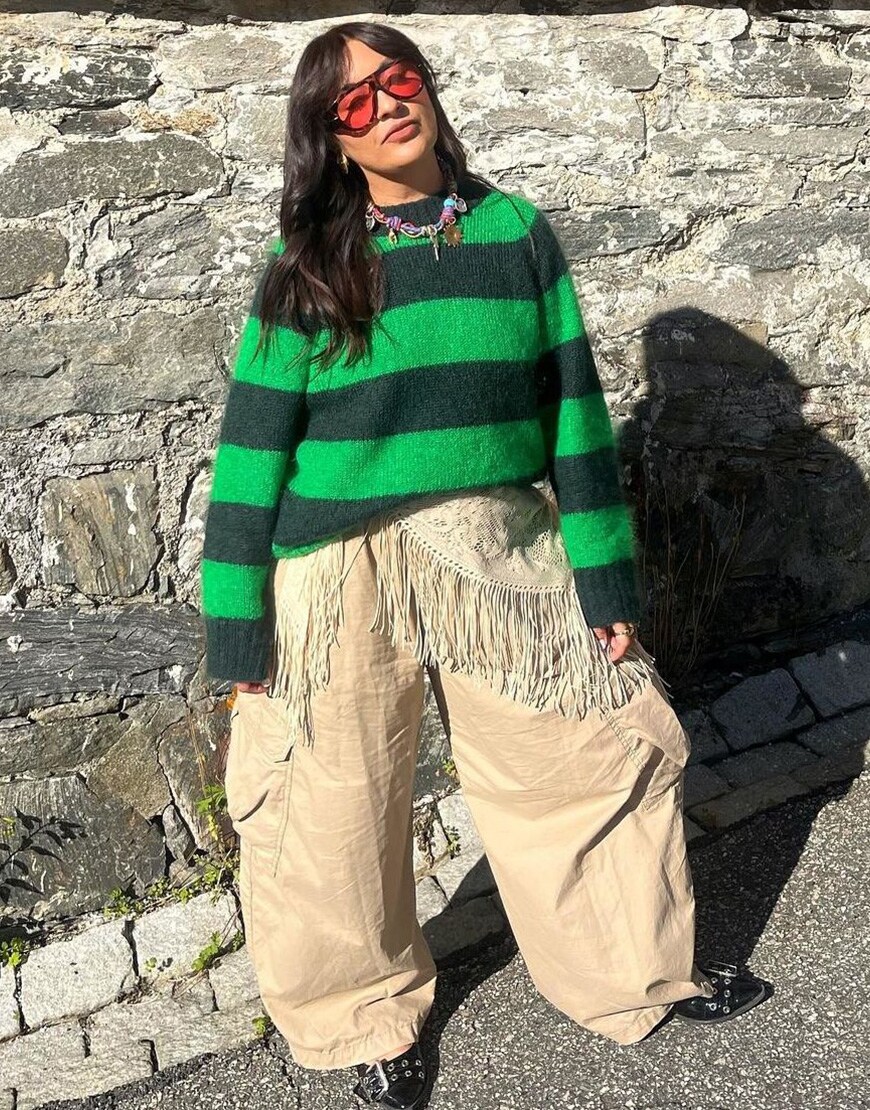 @itsleeyall in striped jumper, scarf belt and balloon trousers | ASOS Style Feed
