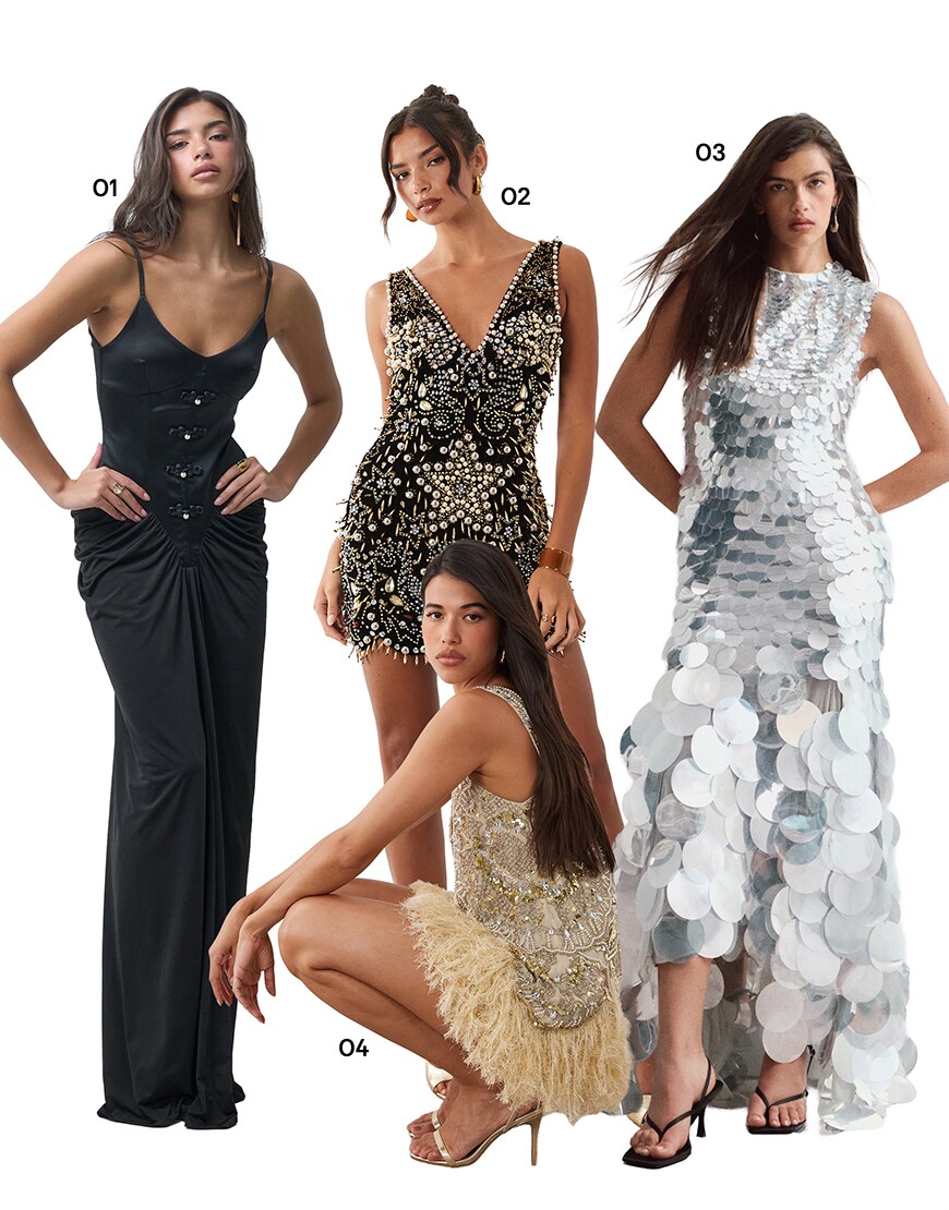 Collage of woman wearing ASOS  party dresses| ASOS Style Feed