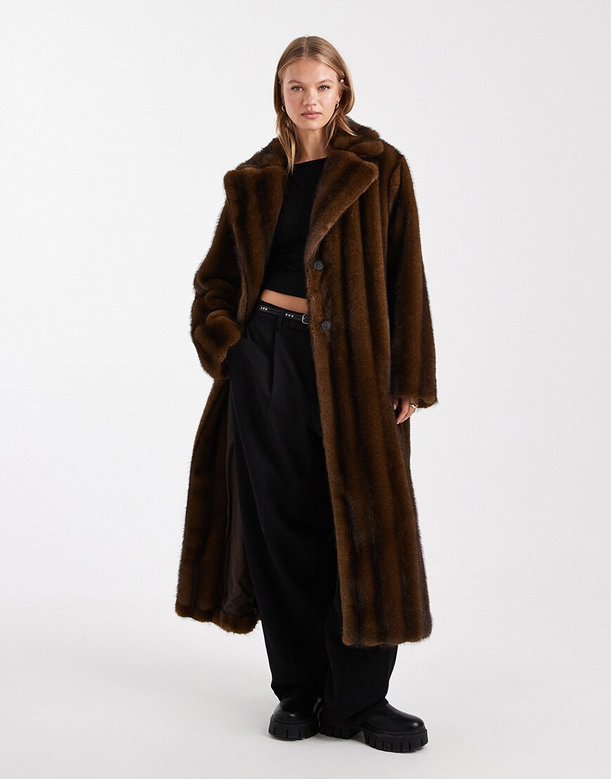 ASOS DESIGN vintage longline faux fur coat in brown | ASOS Style Feed