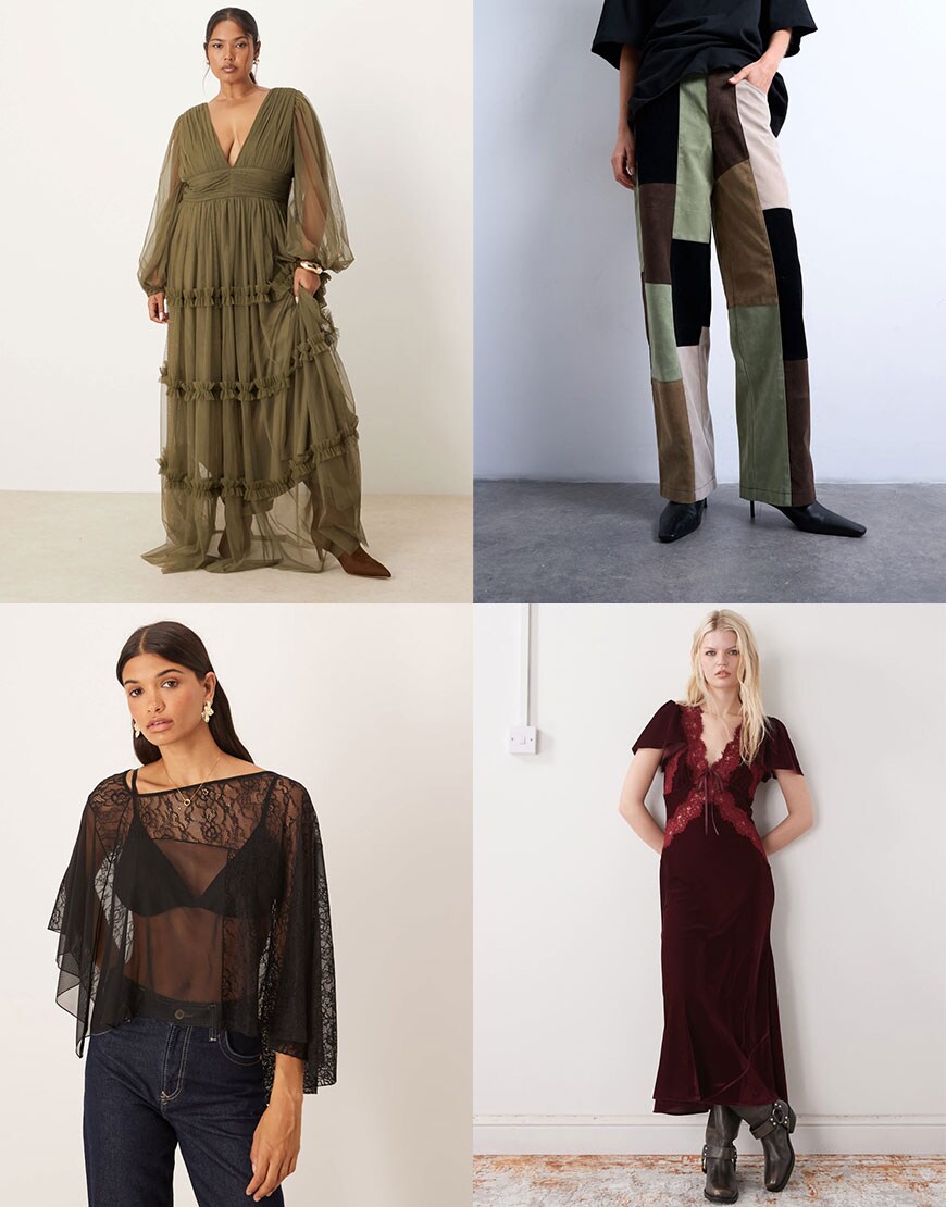 Boho Textures, Chiffon Dress, Suede Trousers, Lace Top, Velvet Dress 