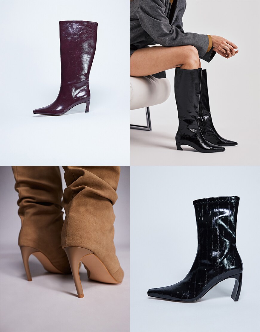 Collage of ASOS curved-heel boots