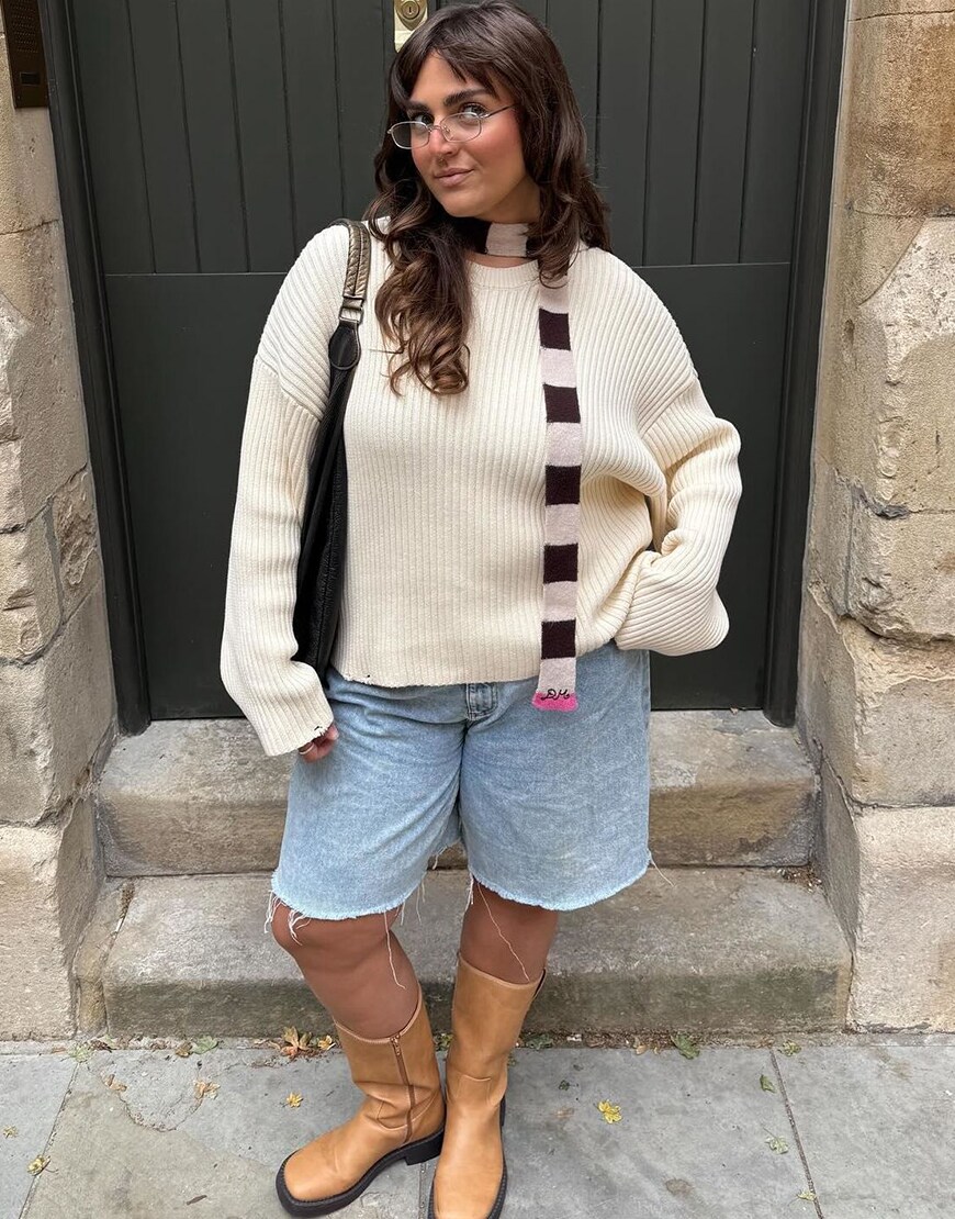 Woman wearing camel square-toe boots