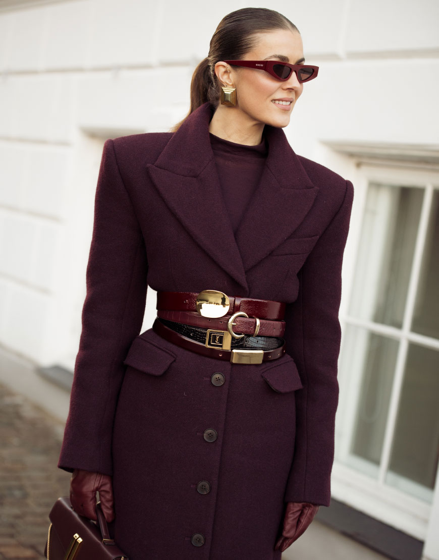 Woman Wearing Burgundy Coat