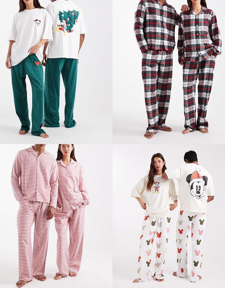 Collage of couples wearing ASOS Christmas pyjamas | ASOS Style Feed