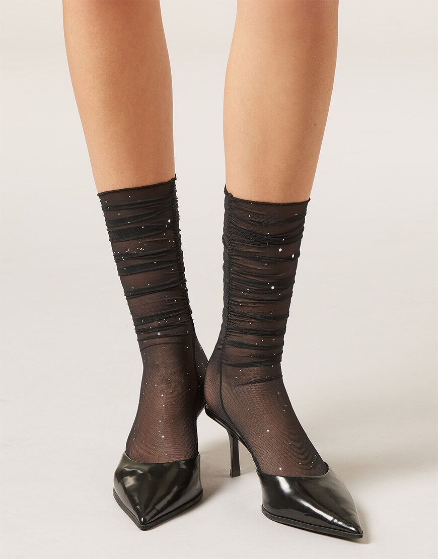 Gathered sheer socks