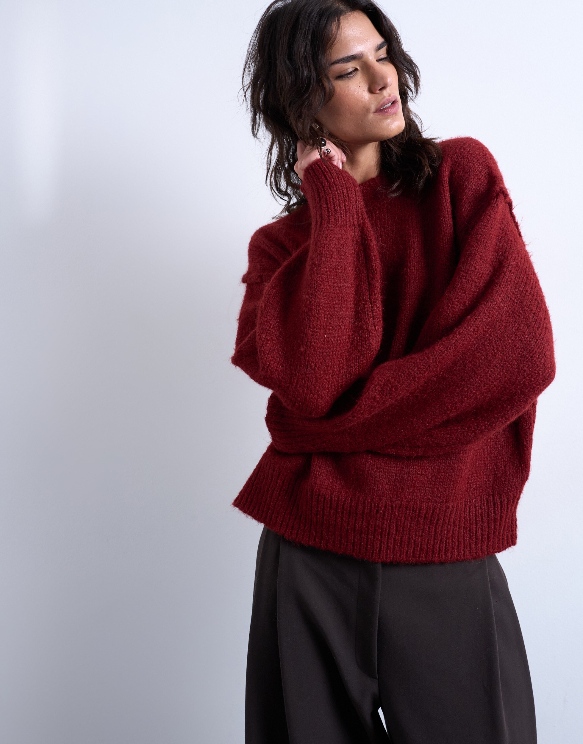 Topshop knitted wool blend fluffy exposed seam easy jumper in red | ASOS Style Feed