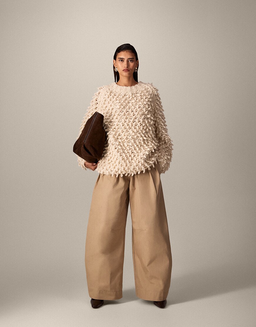 ARRANGE pure wool hand knit ultimate loop fringe jumper in cream | ASOS Style Feed