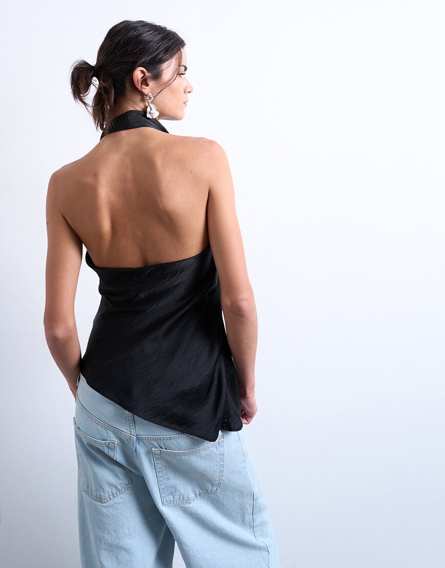 Topshop satin halter top in black | ASOS Style Feed
