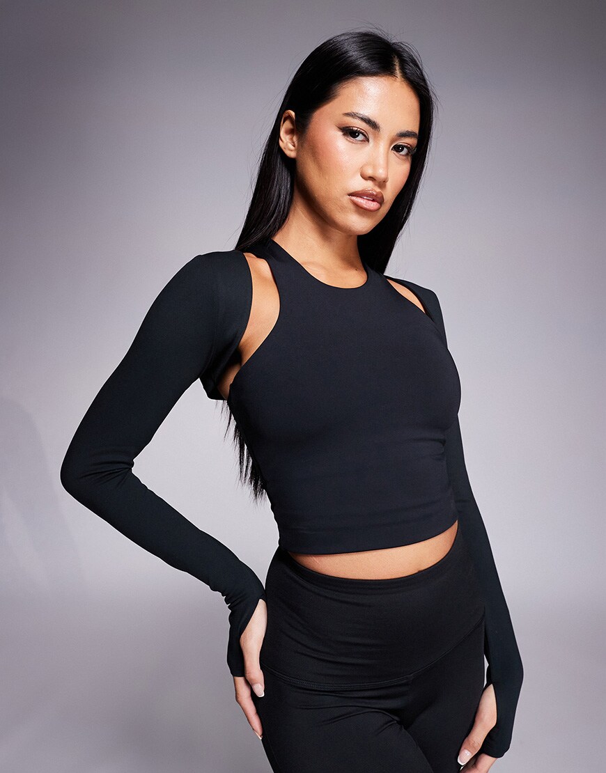 4505 soft touch layering long sleeve shrug in black | ASOS Style Feed