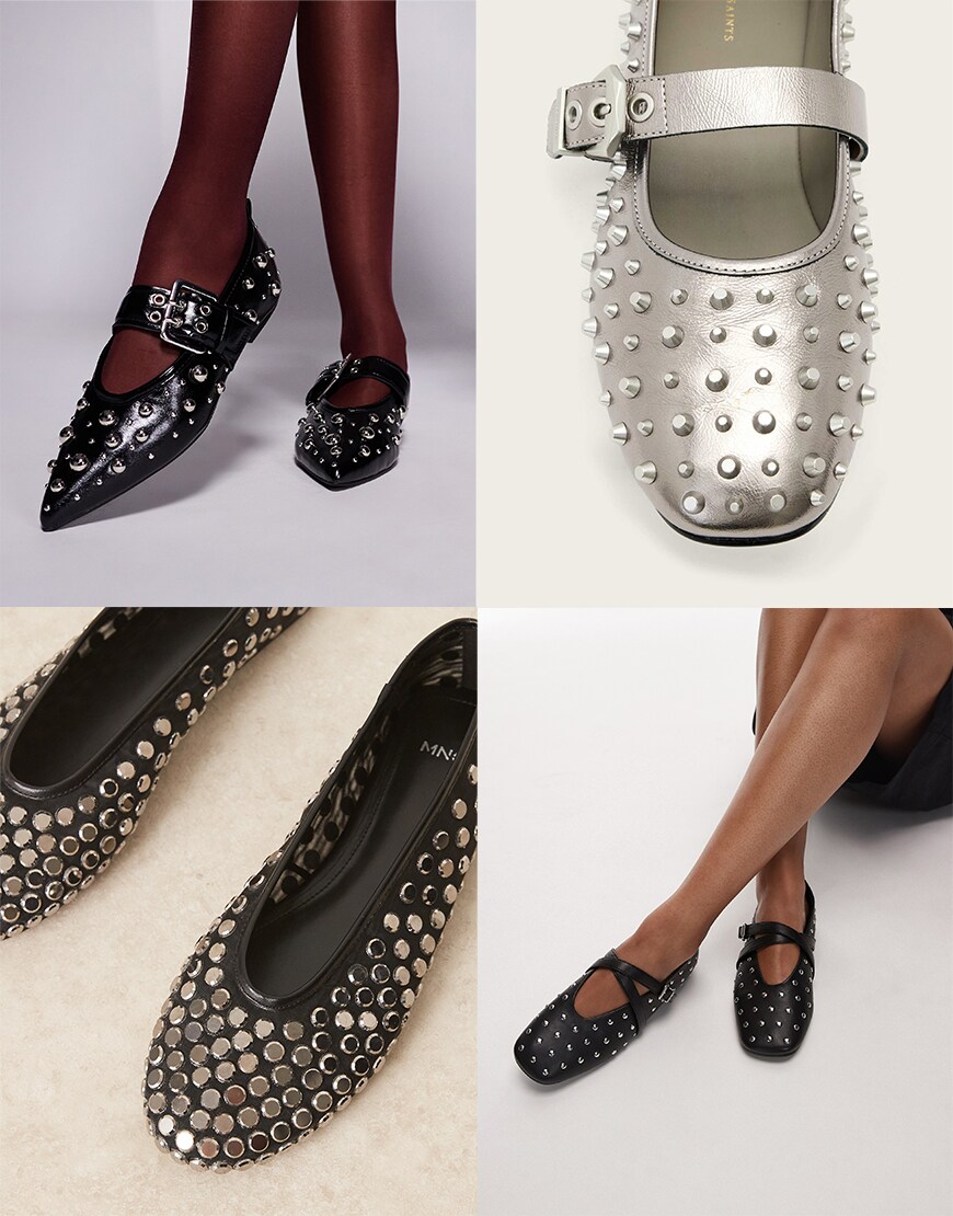 Collage of ASOS studded ballet flats