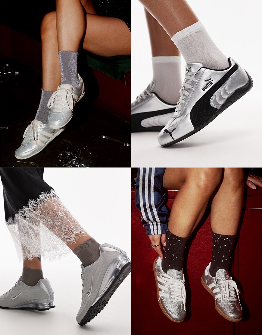 Collage of metallic trainers