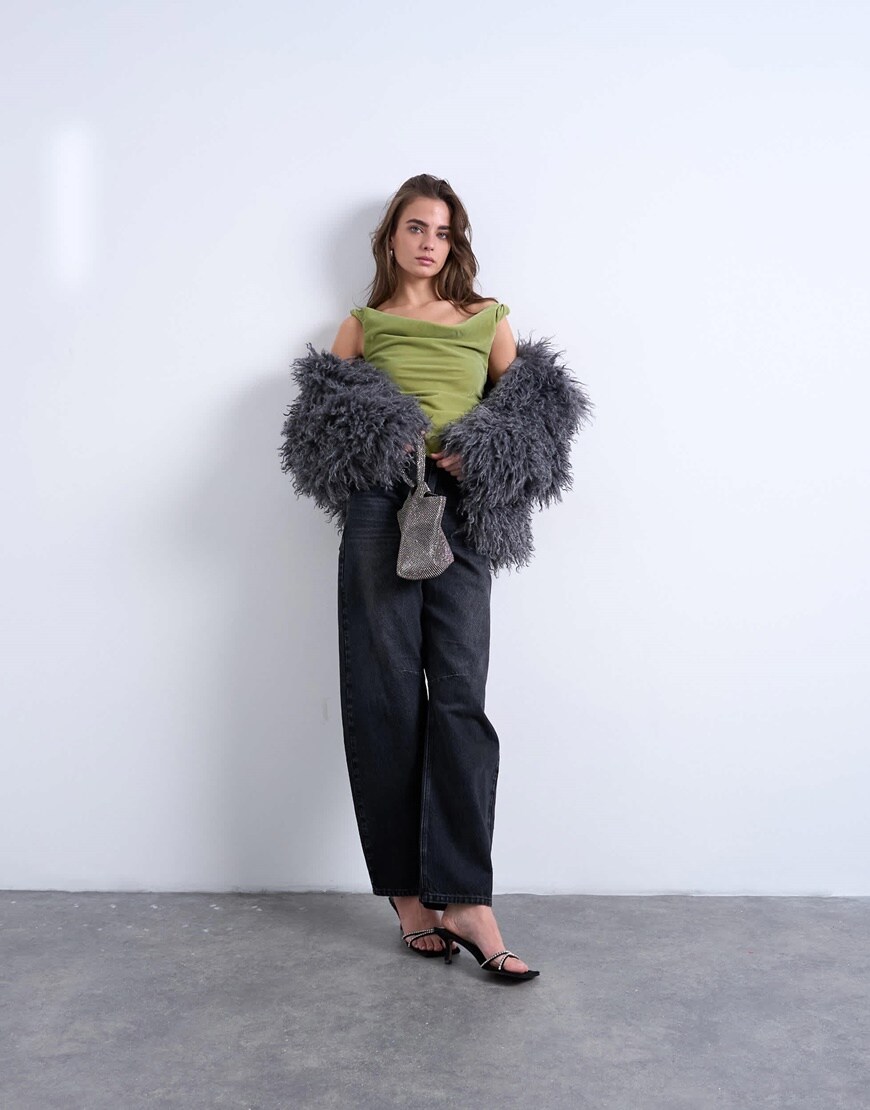 Topshop Green Velvet Top