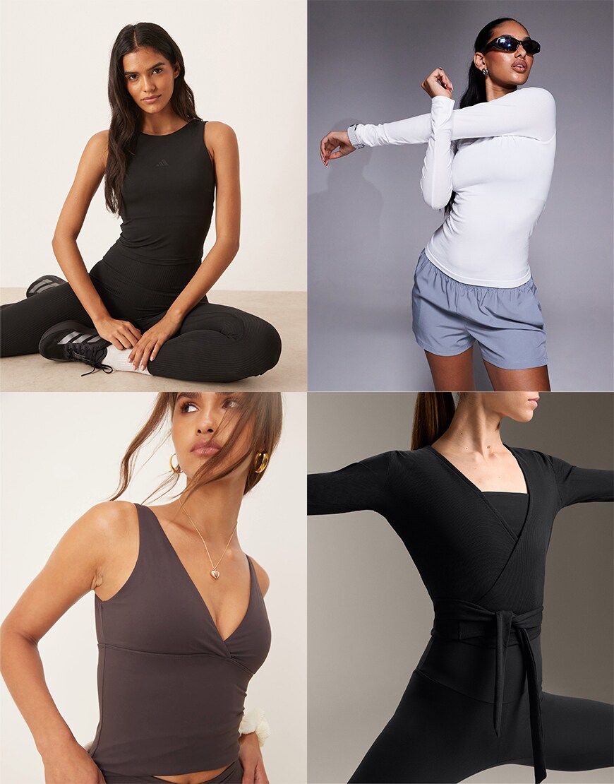 Collage of ASOS yoga tops