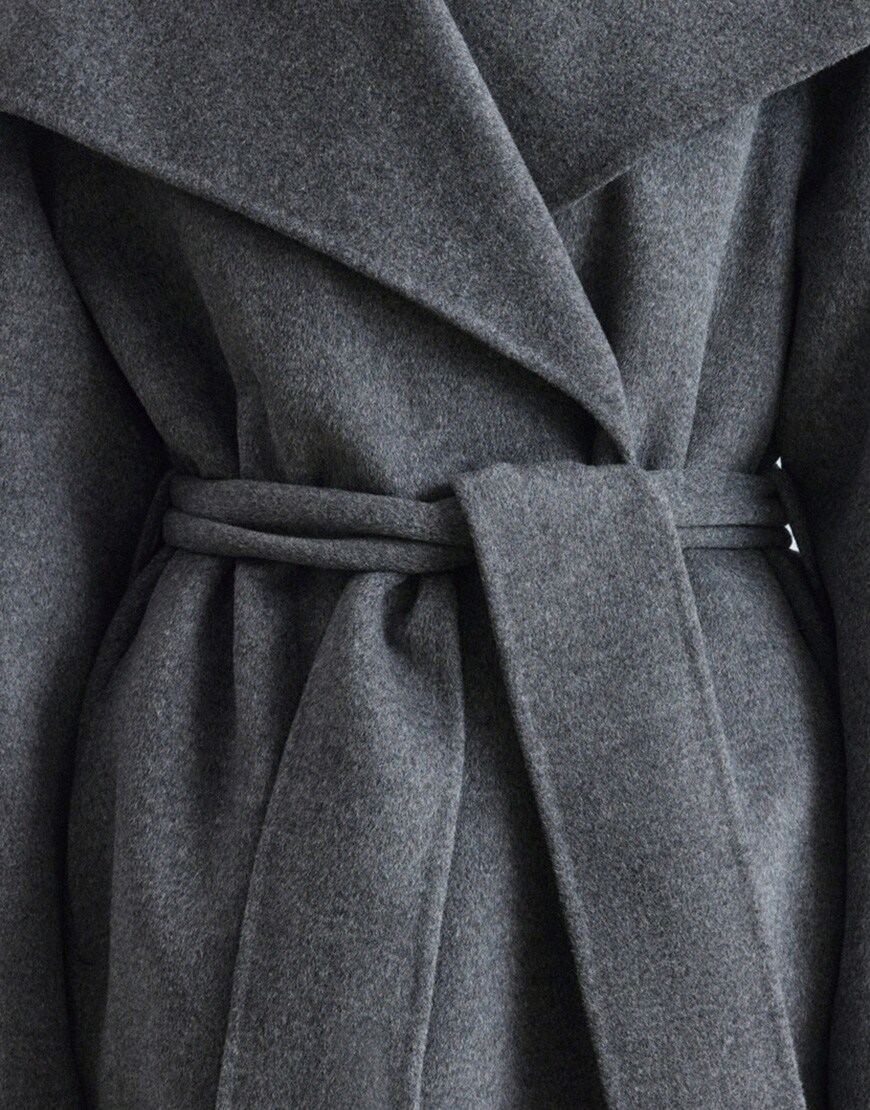 & Other Stories wool belted maxi coat with funnel neck in grey | ASOS Style Feed