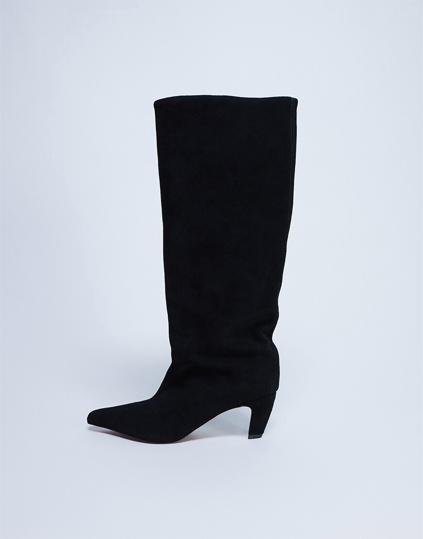 Black suede knee-high boots
