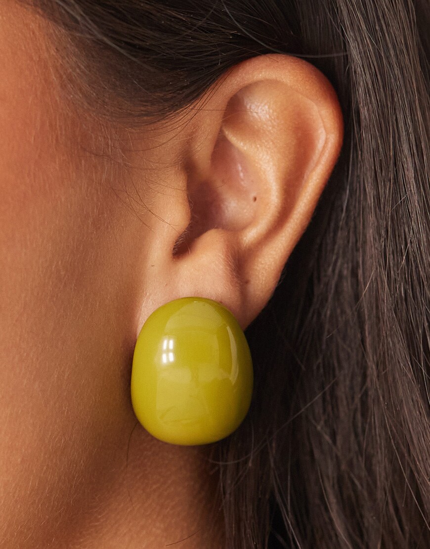 ASOS DESIGN large stud earrings with bubble oval design in olive | ASOS Style Feed