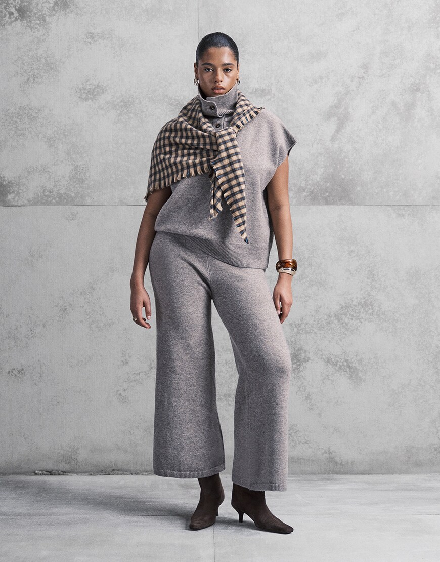 ASOS DESIGN Curve funnel neck tank & wide leg trouser co-ord in mocha | ASOS Style Feed