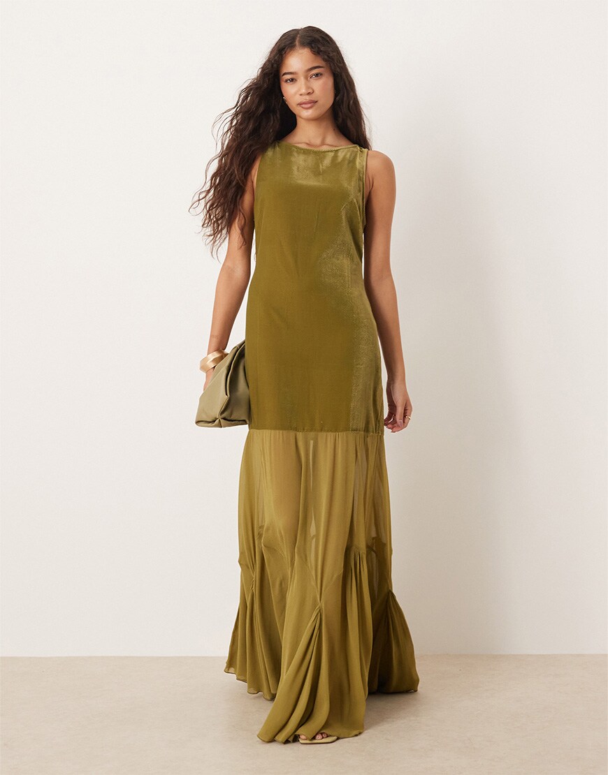 Model wearing green drop waist dress | ASOS Style Feed