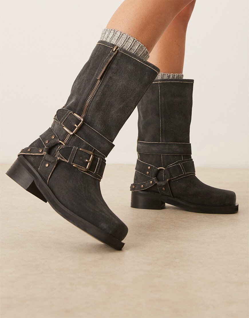 Black moto biker boots