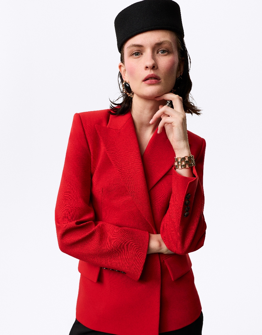 Woman wearing red blazer and pillbox hat | ASOS Style Feed