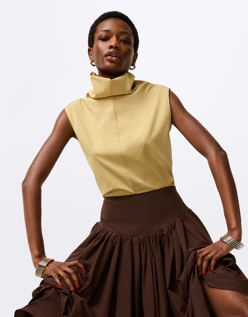 Woman wearing yellow and brown dress | ASOS Style Feed
