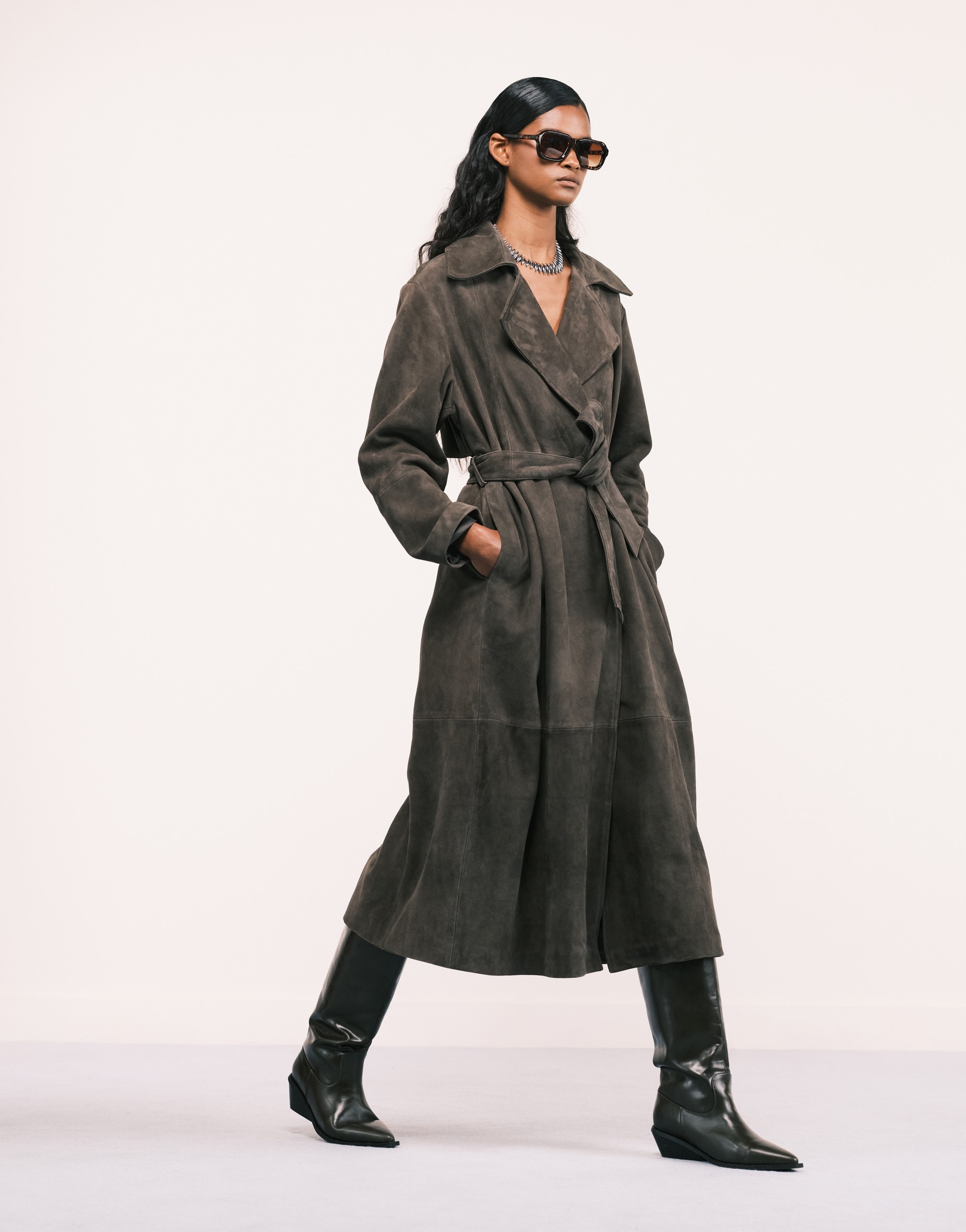 ASOS DESIGN premium suede trench coat in dark olive | ASOS Style Feed