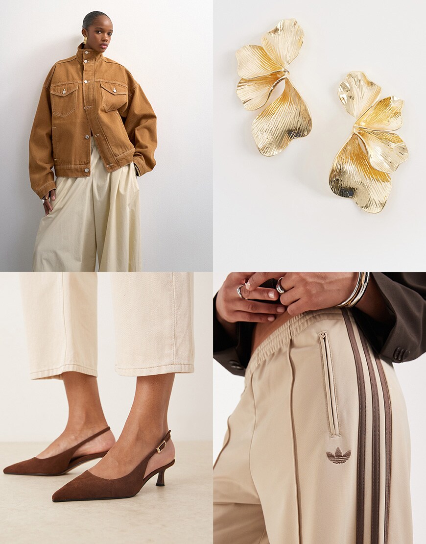 A collage of a colourful denim jacket outfit | ASOS Style Feed