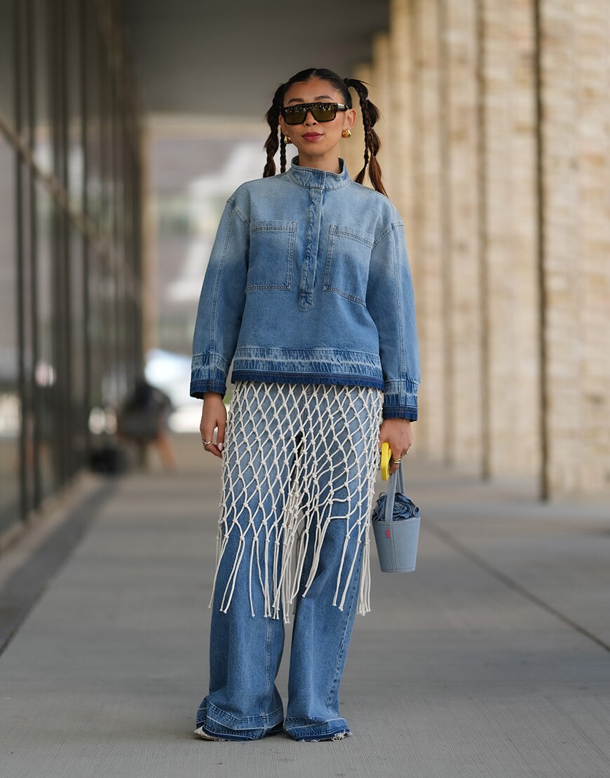 Woman wearing double denim at Copenhagen Fashion Week | ASOS Style Feed