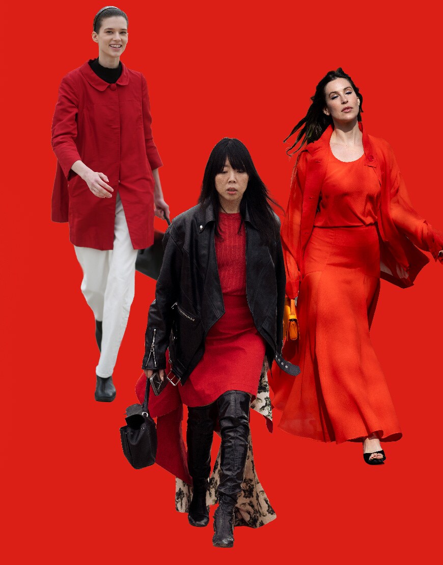 Collage of women wearing red at Paris Fashion Week 2026 | ASOS Style Feed