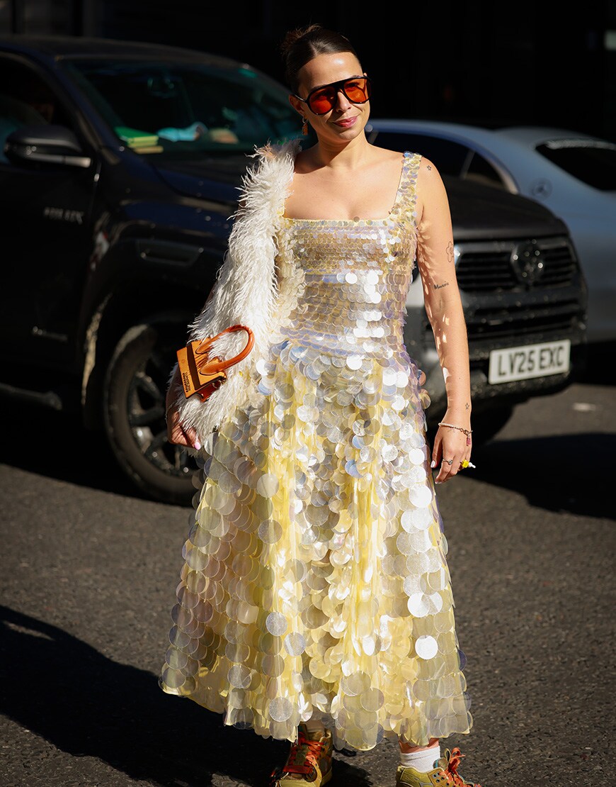 Woman wearing ARRANGE sequin dress | ASOS Style Feed