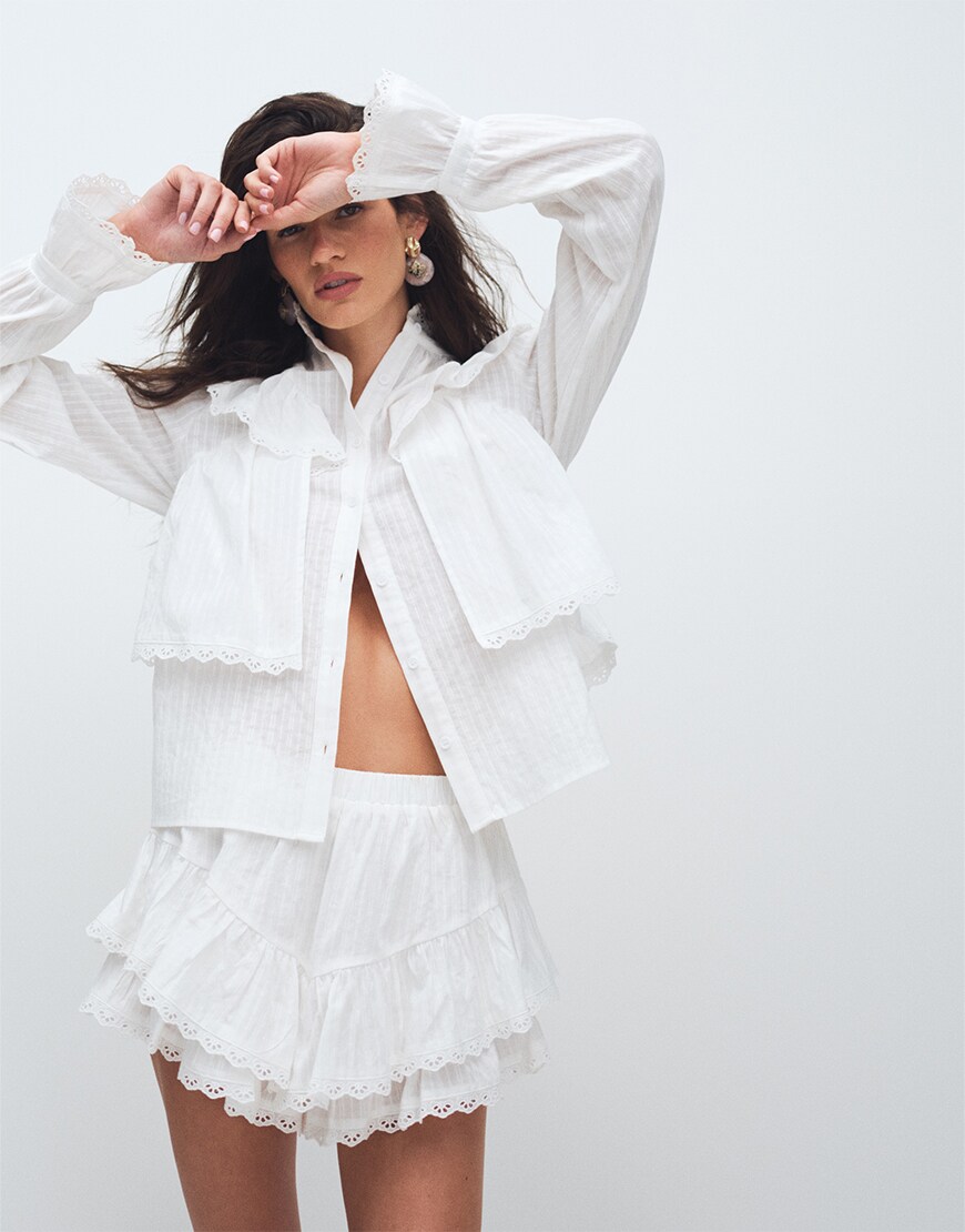 Woman wearing a white co-ord