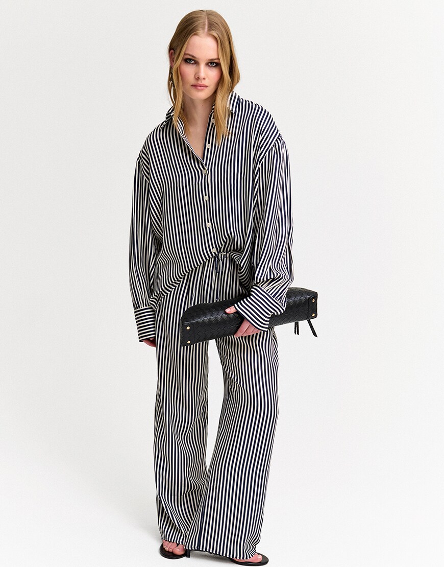 Woman wearing a striped co-ord