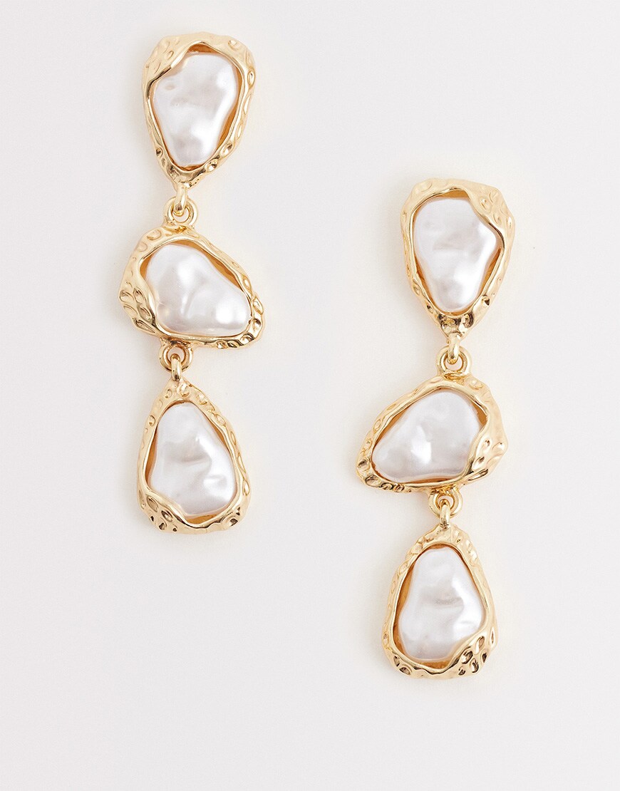 Gold and Faux-Pearl Drop Earrings