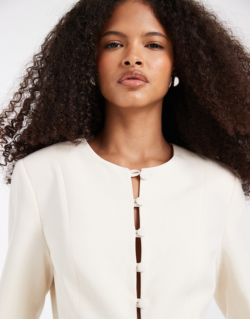ASOS DESIGN button up linen fitted blazer in | ASOS Style Feed