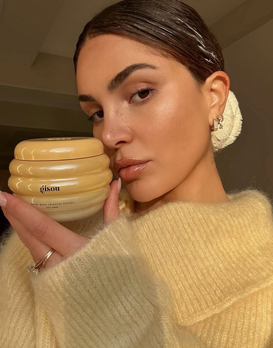 Woman wearing Gisou Honey Ceramide Therapy Hair Mask | ASOS Style Feed
